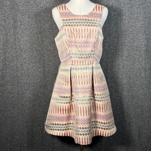 BCBGeneration Canyon Clay Jacquard Fit & Flare Pastel Geometric Size 8